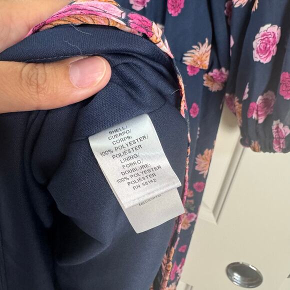 London Times Floral Faux Wrap Dress Ruffle Neckline 16W - Picture 3 of 9